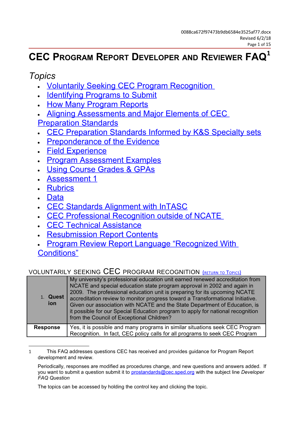 CEC Program Report Developer and Reviewer FAQ 1