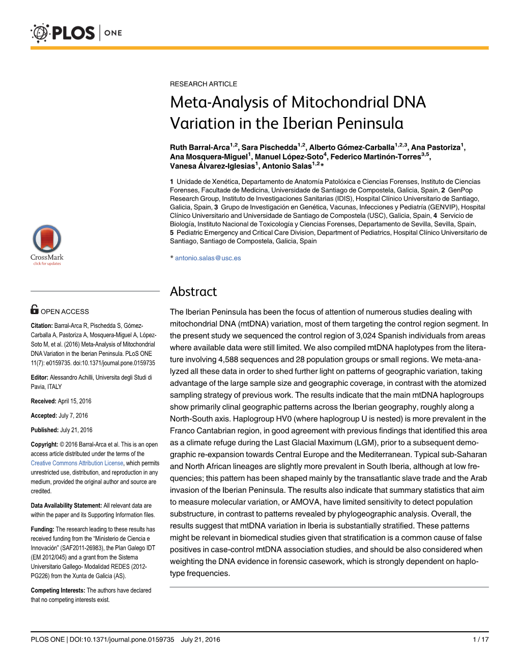 Meta-Analysis of Mitochondrial DNA Variation in the Iberian Peninsula