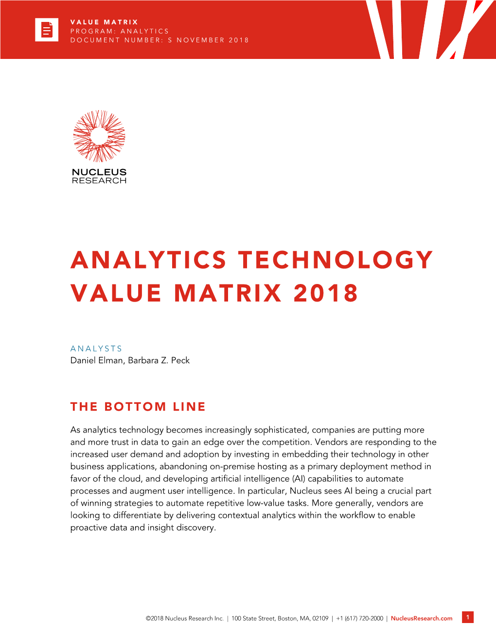 Analytics Technology Value Matrix 2018