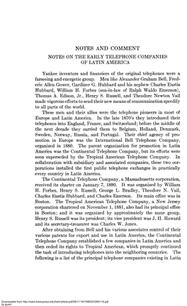 Notes and Comment Notes on the Early Telephone Companies of Latin America