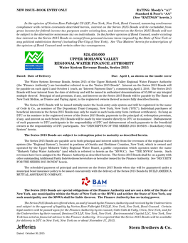 UPPER MOHAWK VALLEY REGIONAL WATER FINANCE AUTHORITY Water System Revenue Bonds, Series 2015