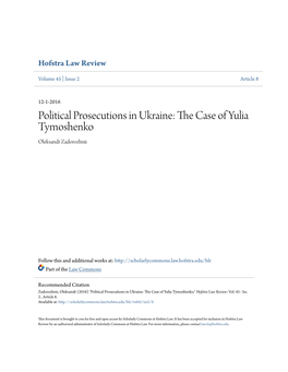 Political Prosecutions in Ukraine: the Case of Yulia Tymoshenko