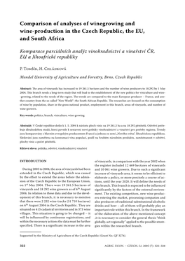 Comparison of Analyses of Winegrowing and Wine-Production in the Czech Republic, the EU, and South Africa