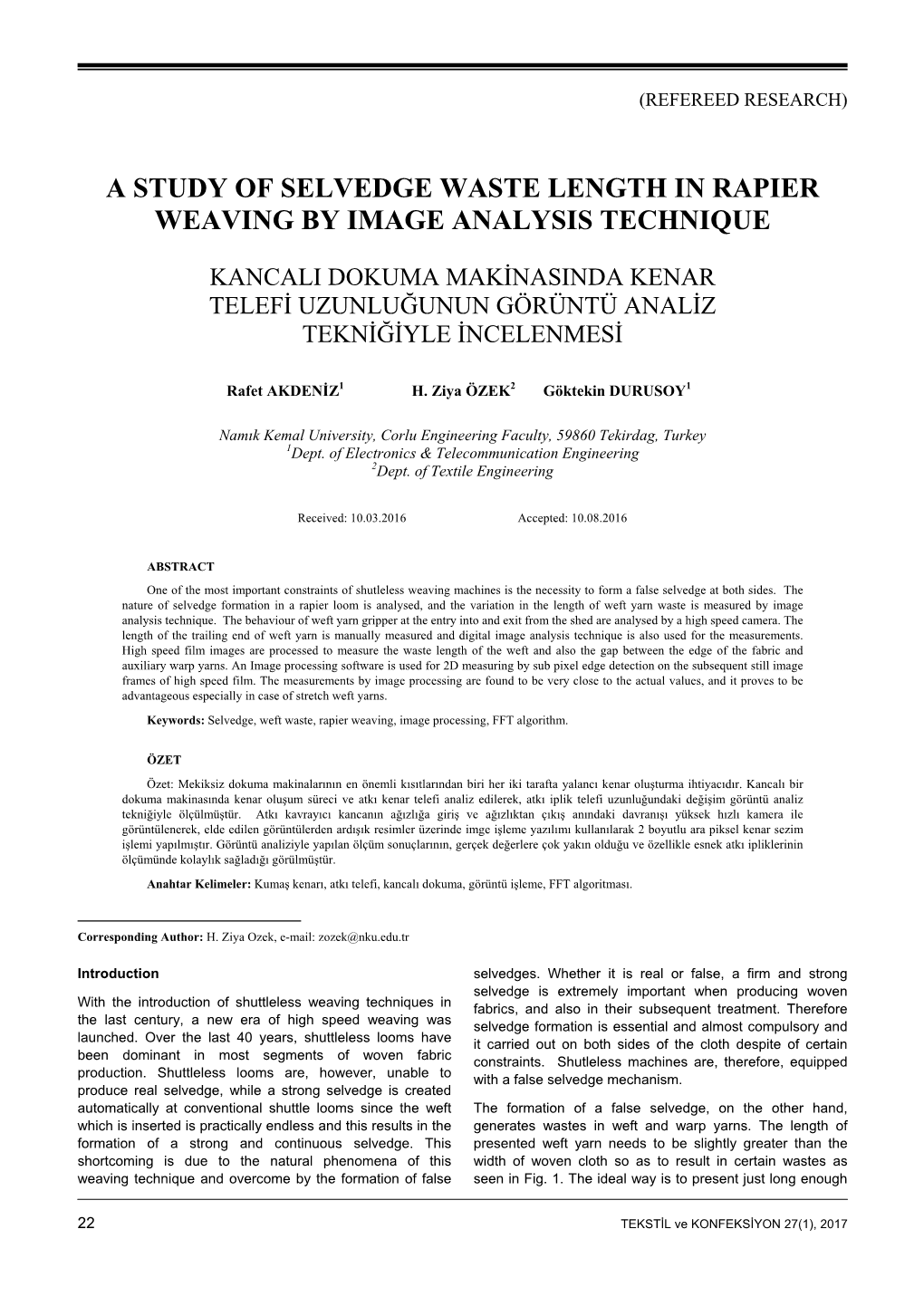 A Study of Selvedge Waste Length in Rapier Weaving by Image Analysis Technique