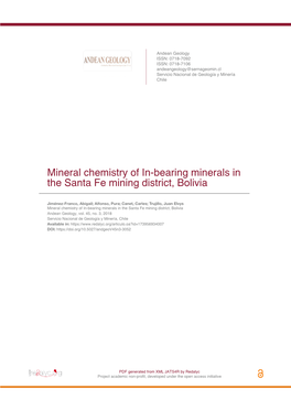 Mineral Chemistry of In-Bearing Minerals in the Santa Fe Mining District, Bolivia