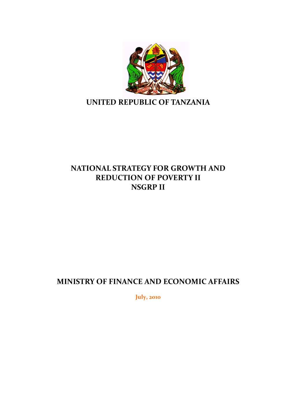 United Republic of Tanzania National Strategy For