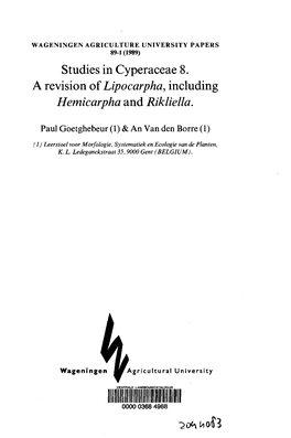 Studies in Cyperaceae 8. a Revision Oflipocarpha,Including