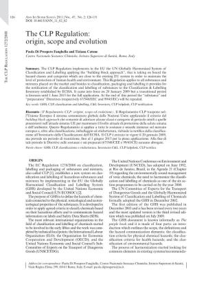 The CLP Regulation: Origin, Scope and Evolution