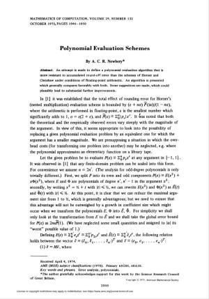 Polynomial Evaluation Schemes