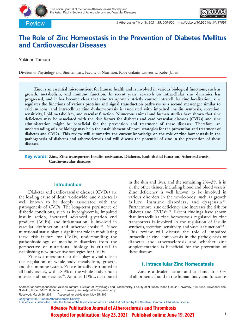 The Role of Zinc Homeostasis in the Prevention of Diabetes Mellitus and Cardiovascular Diseases