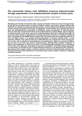 The Euchromatic Histone Mark H3k36me3 Preserves Heterochromatin Through Sequestration of an Acetyltransferase Complex in Fission Yeast