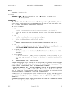 CALENDAR (1) BSD General Commands Manual CALENDAR (1)