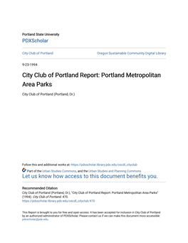 City Club of Portland Report: Portland Metropolitan Area Parks