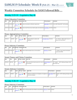 SAMLN19 Schedule: Week 8 (Feb 25 – Mar 2) 2-22-19