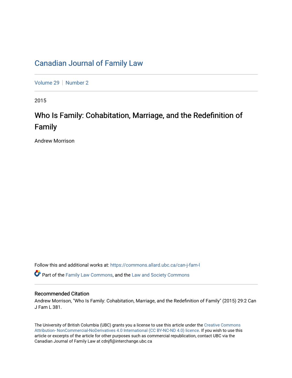 Who Is Family: Cohabitation, Marriage, and the Redefinition of Family