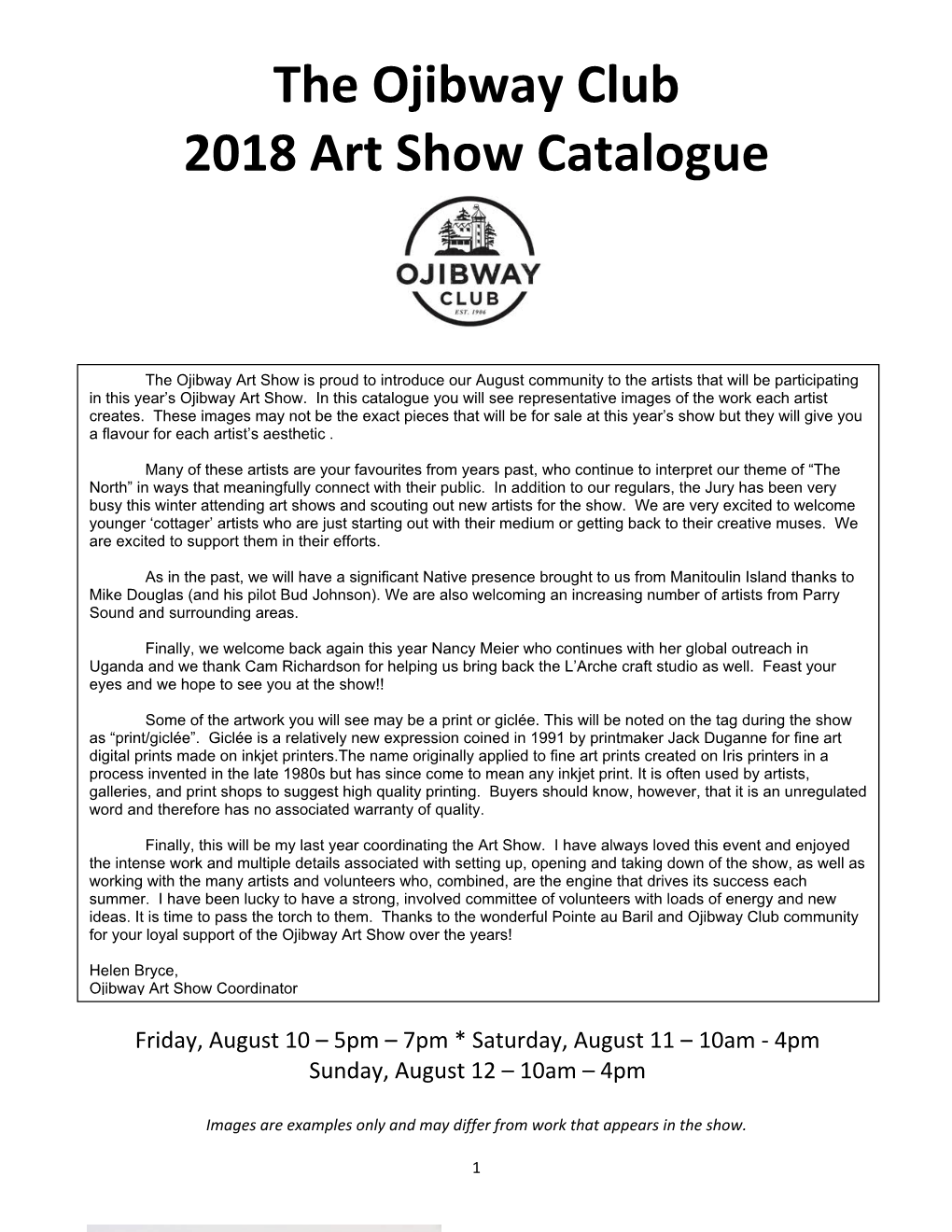The Ojibway Club 2018 Art Show Catalogue
