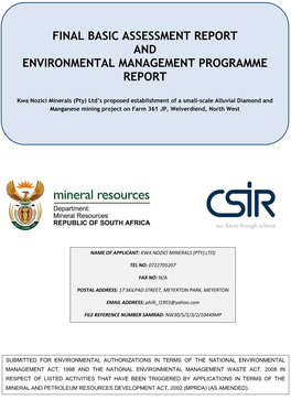 Final Basic Assessment Report and Environmental Management