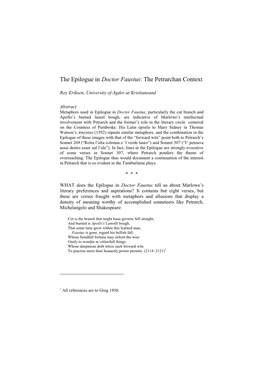 The Epilogue in Doctor Faustus: the Petrarchan Context