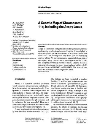 A Genetic Map of Chromosome 11 Q. Including the Atopy Locus