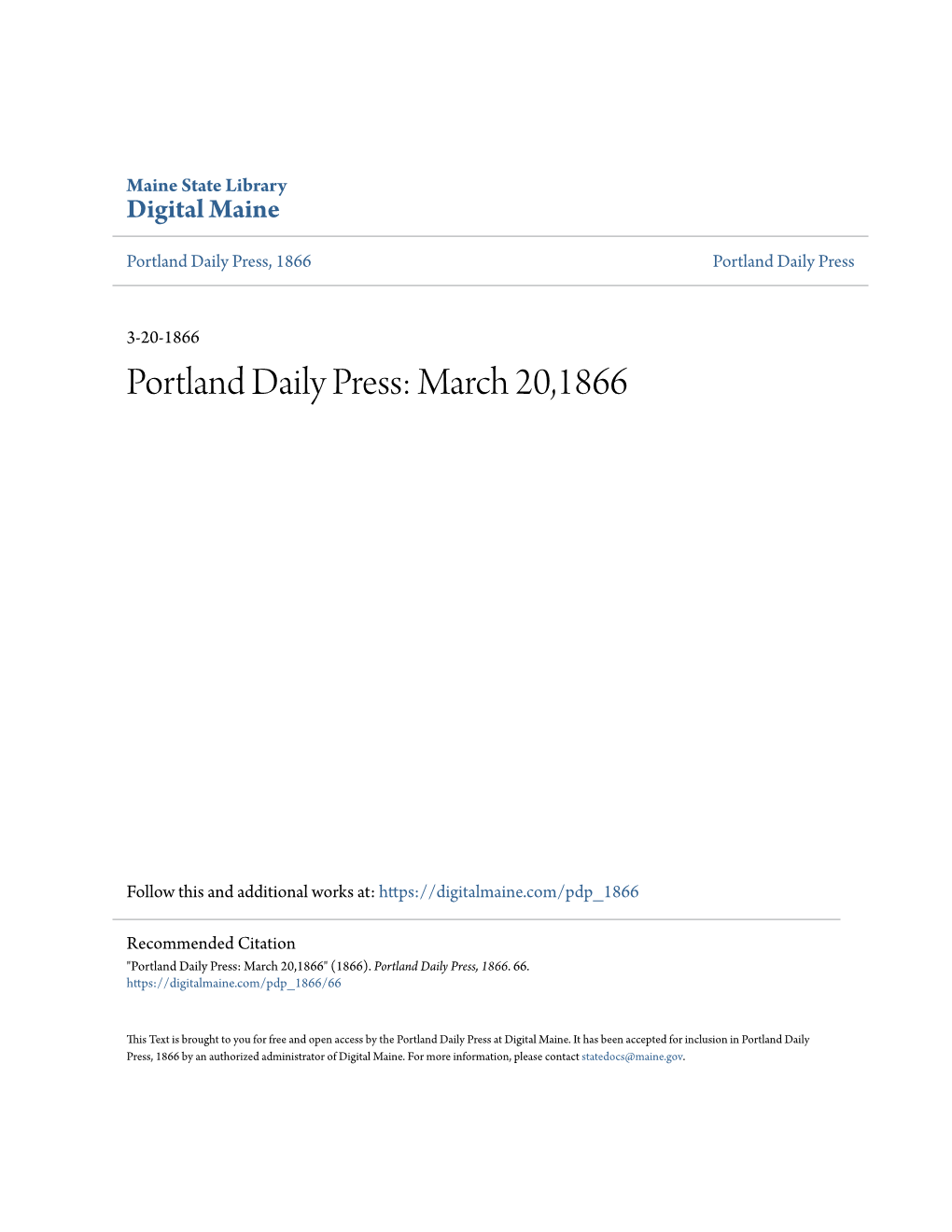 Portland Daily Press: March 20,1866