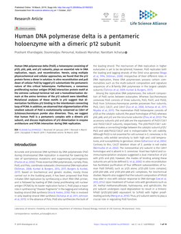 Human DNA Polymerase Delta Is a Pentameric Holoenzyme with a Dimeric P12 Subunit