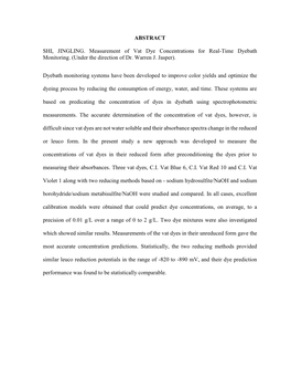 ABSTRACT SHI, JINGLING. Measurement of Vat Dye