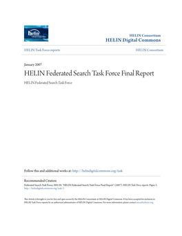 HELIN Federated Search Task Force Final Report HELIN Federated Search Task Force