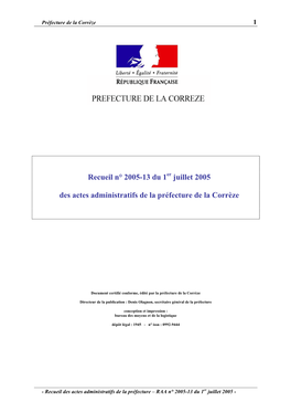 Juillet 2005 Des Actes Administratifs De La Préfecture De La Corrèze