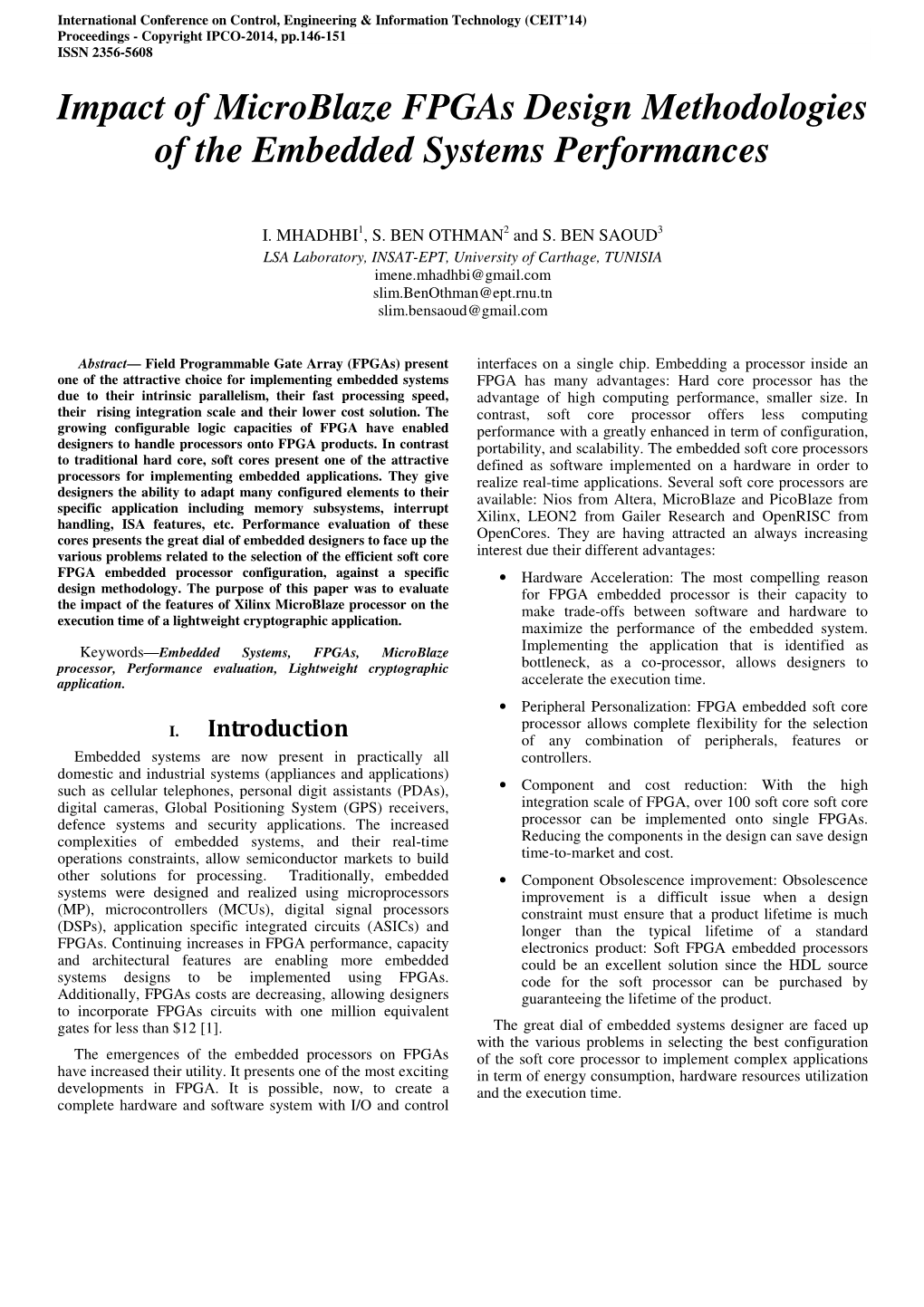 Impact of Microblaze Fpgas Design Methodologies of the Embedded Systems Performances