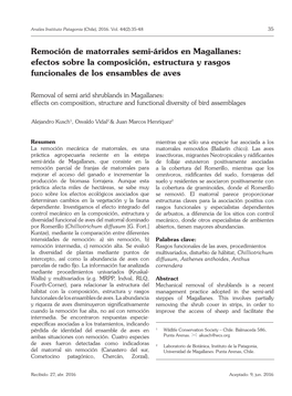 Remoción De Matorrales Semi-Áridos En Magallanes: Efectos Sobre La Composición, Estructura Y Rasgos Funcionales De Los Ensambles De Aves