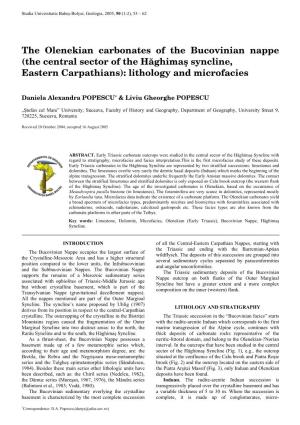 The Olenekian Carbonates of the Bucovinian Nappe (The Central Sector of the Hăghimaş Syncline, Eastern Carpathians): Lithology and Microfacies