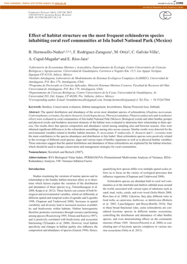 Effect of Habitat Structure on the Most Frequent Echinoderm Species Inhabiting Coral Reef Communities at Isla Isabel National Park (Mexico)