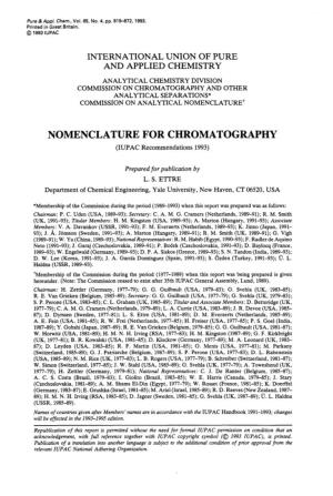 NOMENCLATURE for CHROMATOGRAPHY (IUPAC Recommendations 1993)