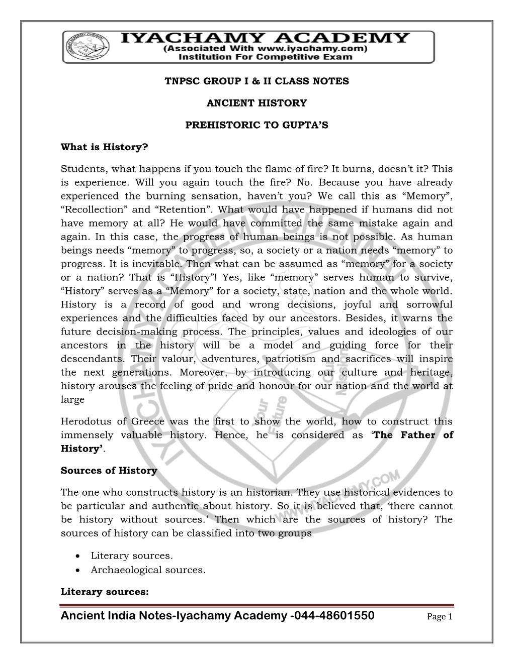 Ancient India Notes-Iyachamy Academy -044-48601550 Page 1