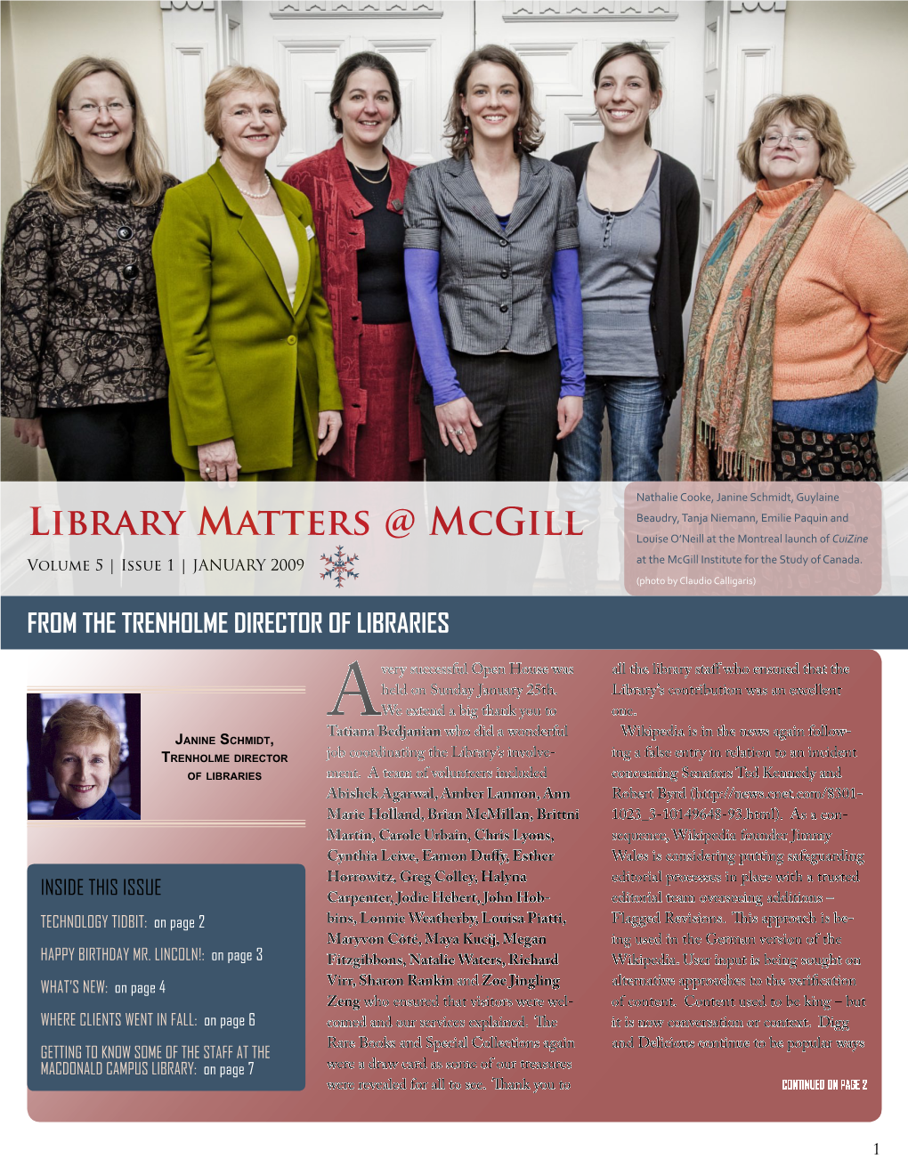 Library Matters @ Mcgill V Olume 5 | Issue 1