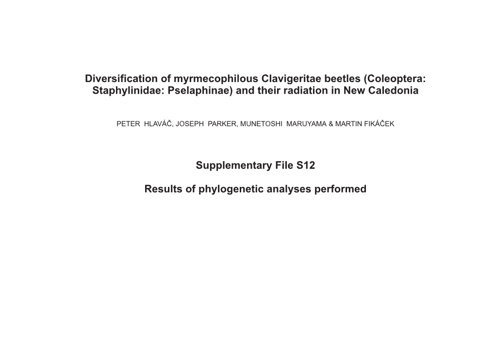 Diversification of Myrmecophilous Clavigeritae Beetles (Coleoptera: Staphylinidae: Pselaphinae) and Their Radiation in New Caledonia