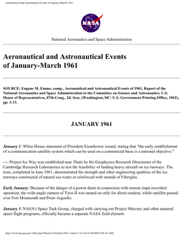Aeronautical and Astronautical Events of January-March 1961