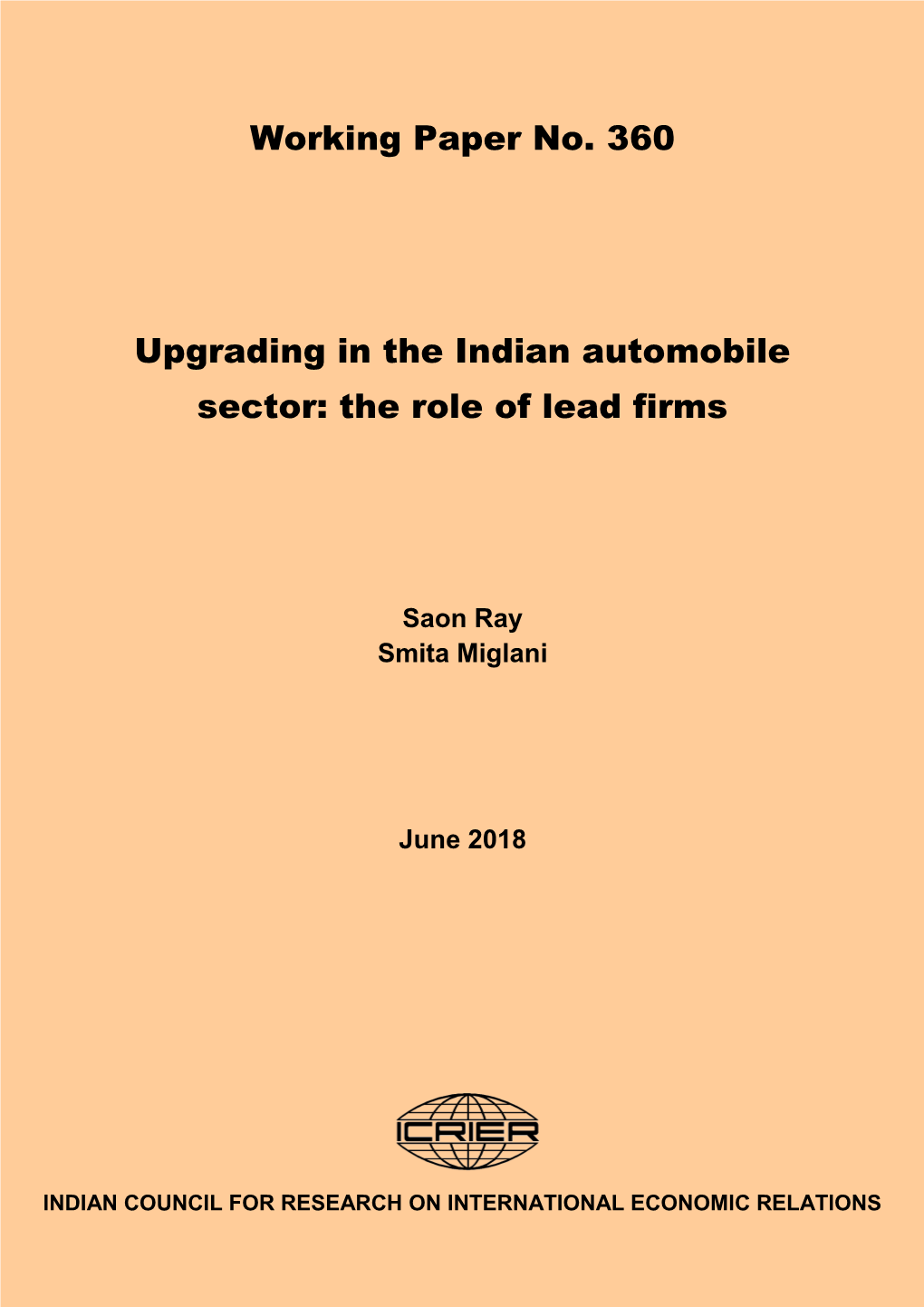 Upgrading in the Indian Automobile Sector: the Role of Lead Firms
