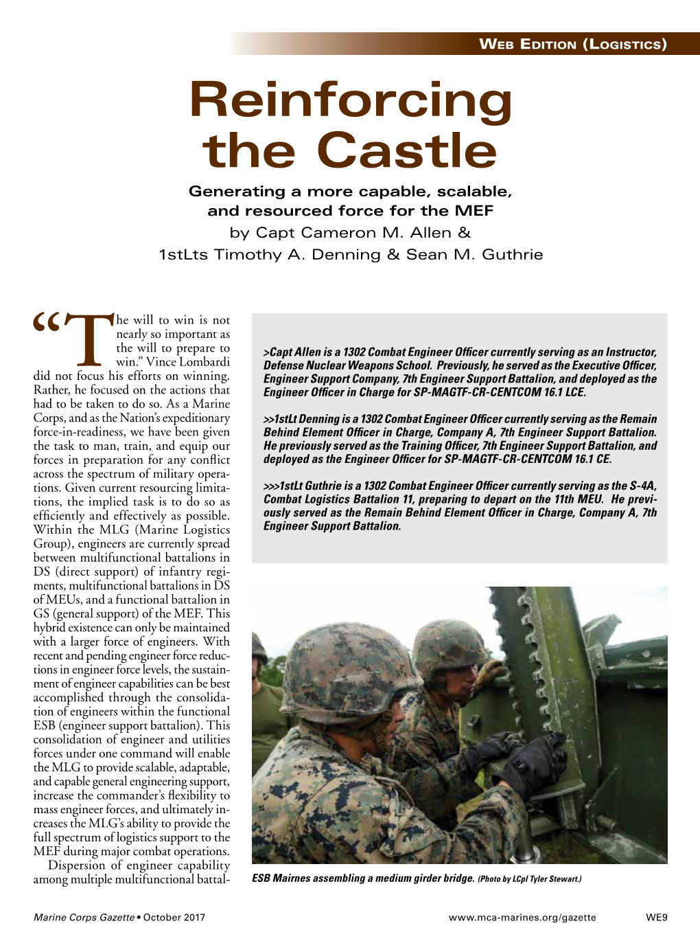 Reinforcing the Castle Generating a More Capable, Scalable, and Resourced Force for the MEF by Capt Cameron M