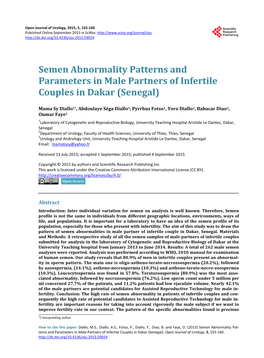 Semen Abnormality Patterns and Parameters in Male Partners of Infertile Couples in Dakar (Senegal)