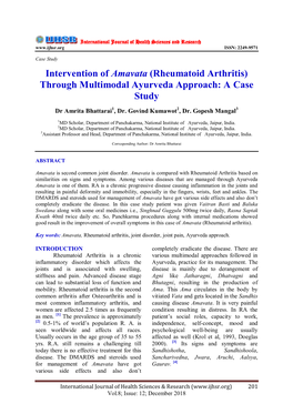Rheumatoid Arthritis) Through Multimodal Ayurveda Approach: a Case Study
