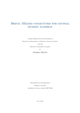 Breuil–Mézard Conjectures for Central Division Algebras
