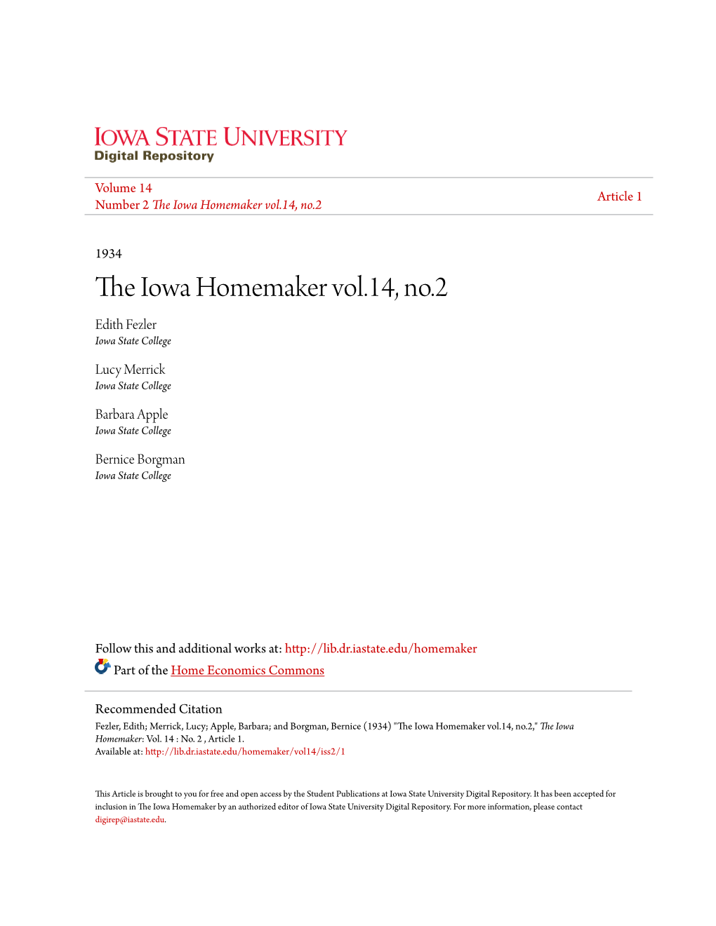 The Iowa Homemaker Vol.14, No.2