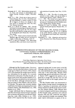 Reproductive Biology of the Rio Grande Sucker Catostomus Plebeius