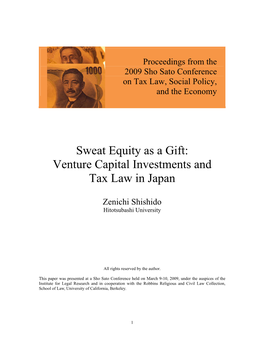 Sweat Equity As a Gift: Venture Capital Investments and Tax Law in Japan