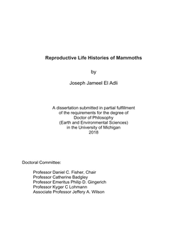 Reproductive Life Histories of Mammoths by Joseph Jameel El Adli