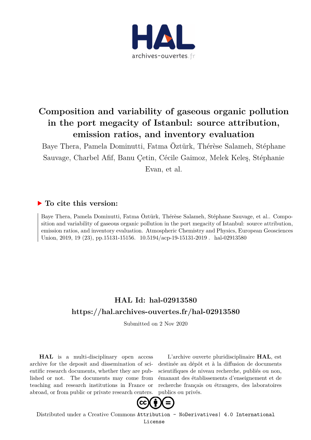 Composition and Variability of Gaseous Organic Pollution in the Port Megacity of Istanbul: Source Attribution, Emission Ratios