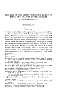 THE ROLE of the AZDITE MUHALLABID FAMILY in MARW's ANTI-UMAYYAD POWER STRUGGLE an Historical Reevaluation *