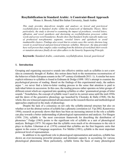 Resyllabification in Standard Arabic: a Constraint-Based Approach Mousa A