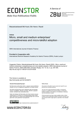 Micro, Small and Medium Enterprises' Competitiveness and Micro-Takāful Adoption